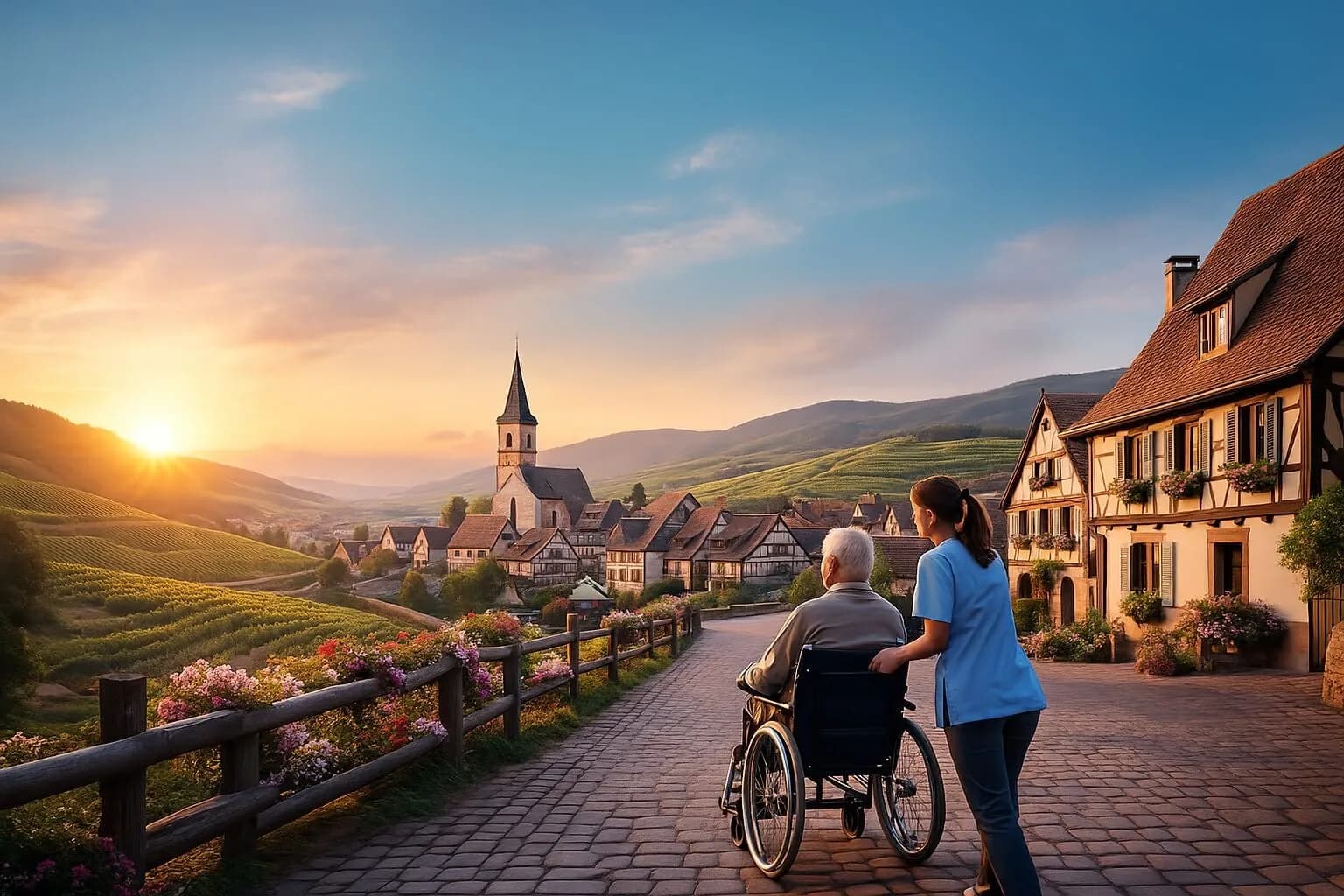 Auxiliaire de vie accompagnant une personne âgée à domicile en Alsace